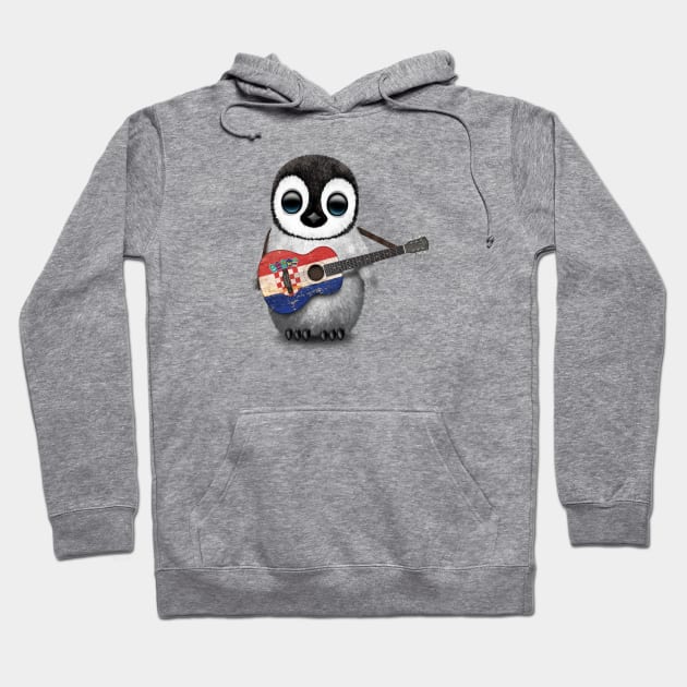 Baby Penguin Playing Croatian Flag Guitar Hoodie by jeffbartels